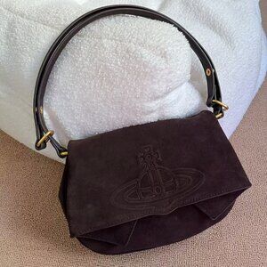 Vivienne Westwood Dark Brown Suede Saturn Bag - Vintage Niche Shoulder Bag